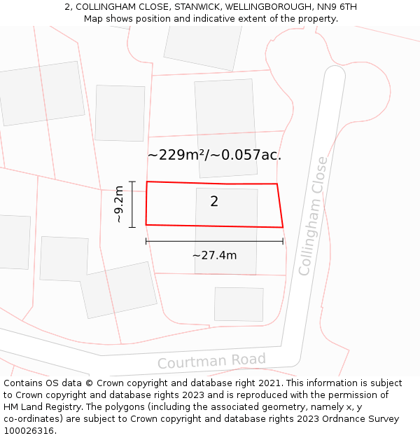 2, COLLINGHAM CLOSE, STANWICK, WELLINGBOROUGH, NN9 6TH: Plot and title map