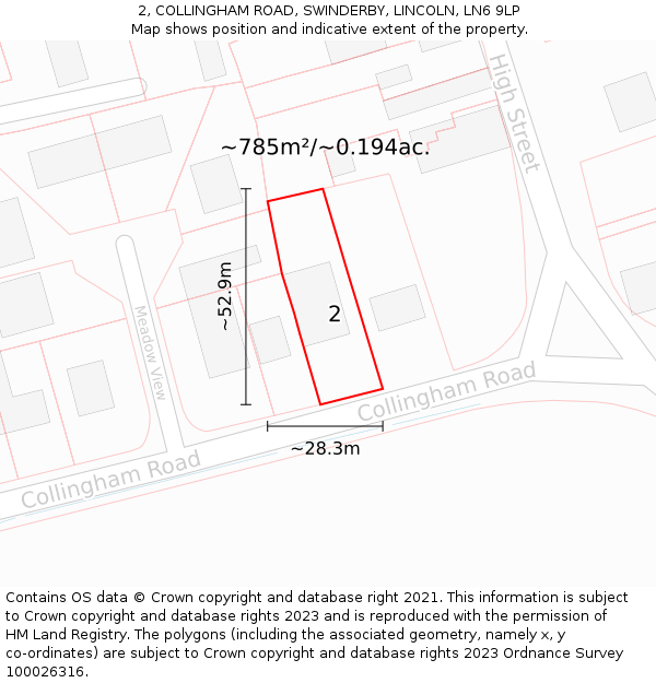 2, COLLINGHAM ROAD, SWINDERBY, LINCOLN, LN6 9LP: Plot and title map