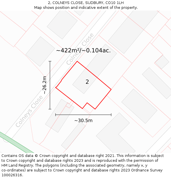 2, COLNEYS CLOSE, SUDBURY, CO10 1LH: Plot and title map