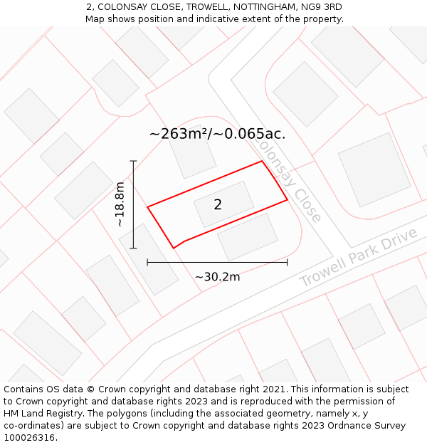 2, COLONSAY CLOSE, TROWELL, NOTTINGHAM, NG9 3RD: Plot and title map