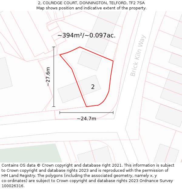 2, COLRIDGE COURT, DONNINGTON, TELFORD, TF2 7SA: Plot and title map