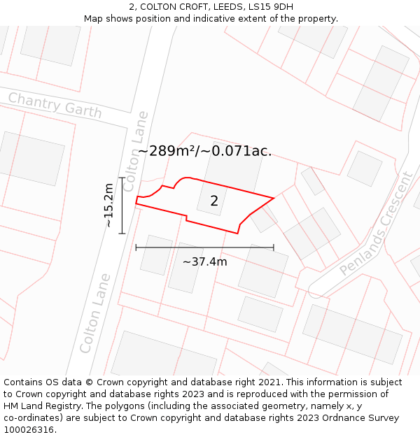 2, COLTON CROFT, LEEDS, LS15 9DH: Plot and title map