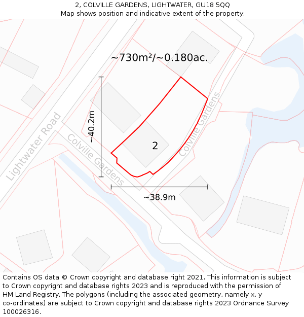 2, COLVILLE GARDENS, LIGHTWATER, GU18 5QQ: Plot and title map