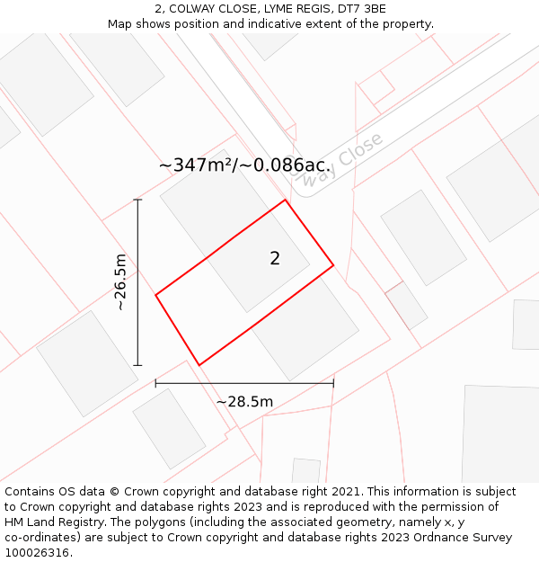 2, COLWAY CLOSE, LYME REGIS, DT7 3BE: Plot and title map