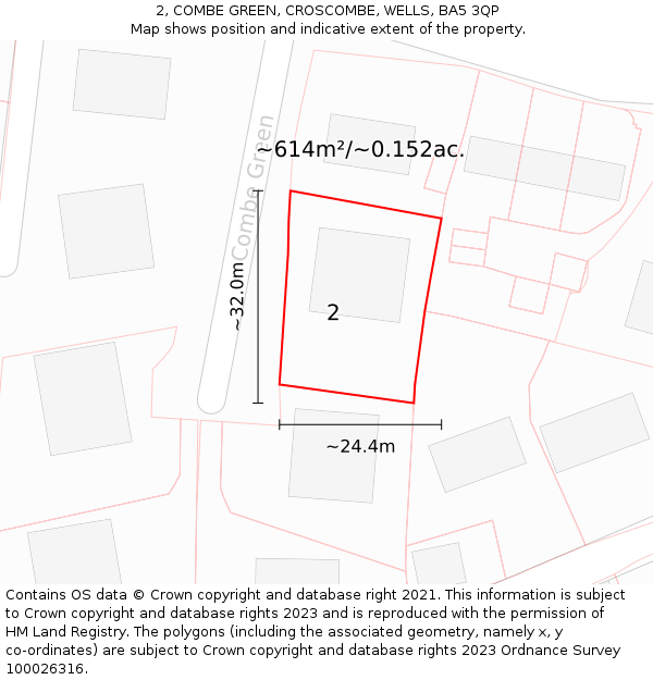 2, COMBE GREEN, CROSCOMBE, WELLS, BA5 3QP: Plot and title map