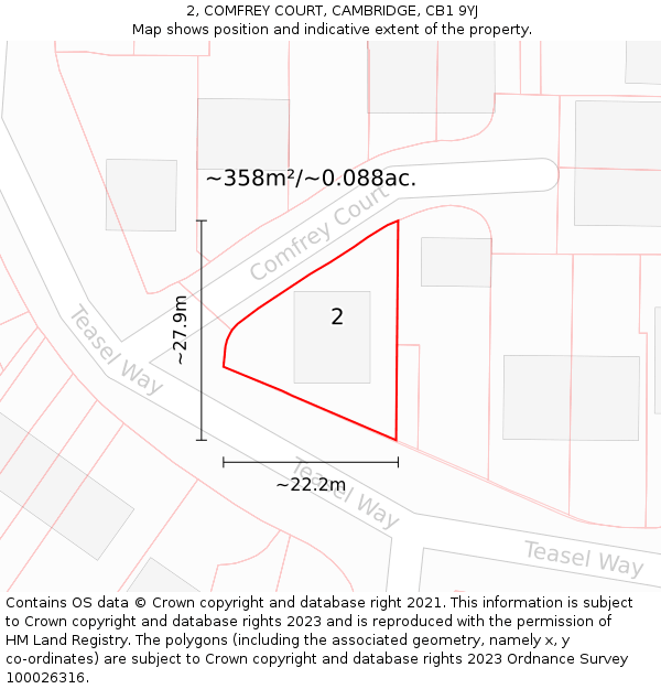 2, COMFREY COURT, CAMBRIDGE, CB1 9YJ: Plot and title map