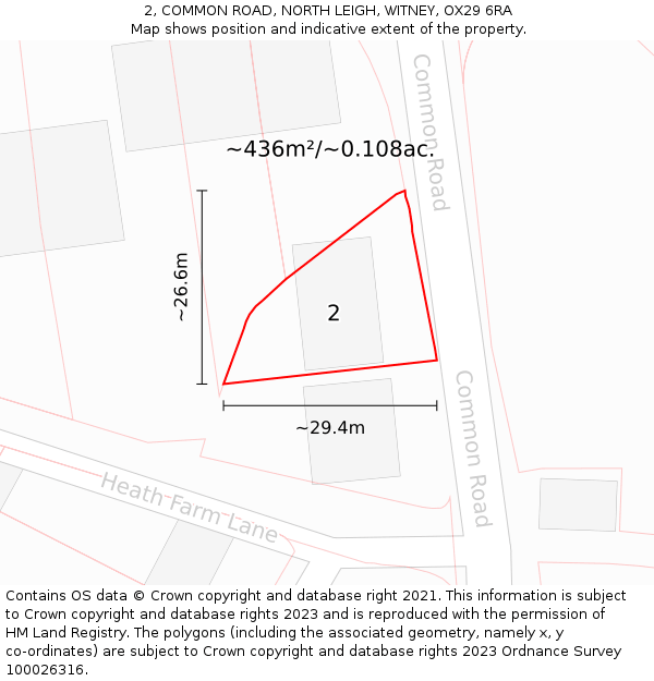 2, COMMON ROAD, NORTH LEIGH, WITNEY, OX29 6RA: Plot and title map