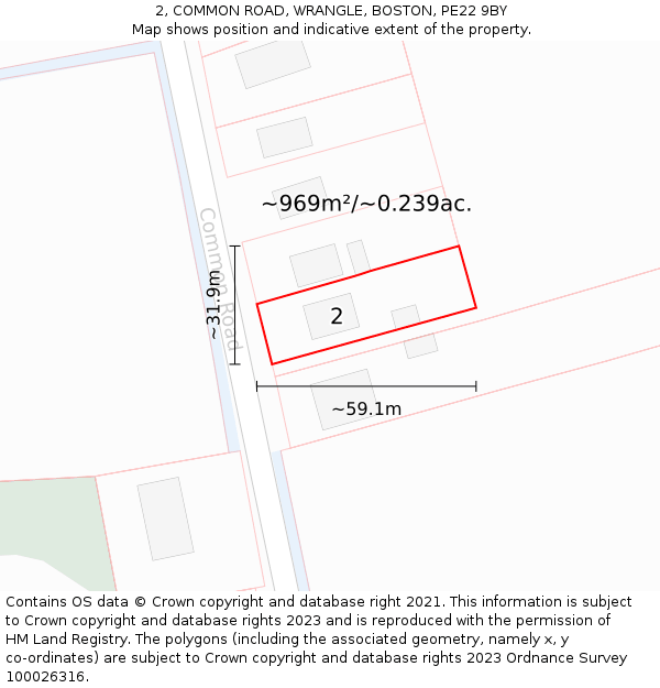 2, COMMON ROAD, WRANGLE, BOSTON, PE22 9BY: Plot and title map