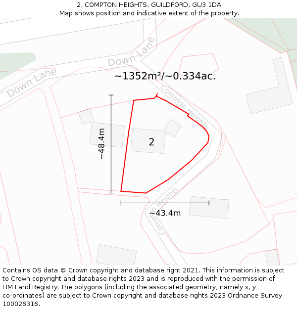 2, COMPTON HEIGHTS, GUILDFORD, GU3 1DA: Plot and title map