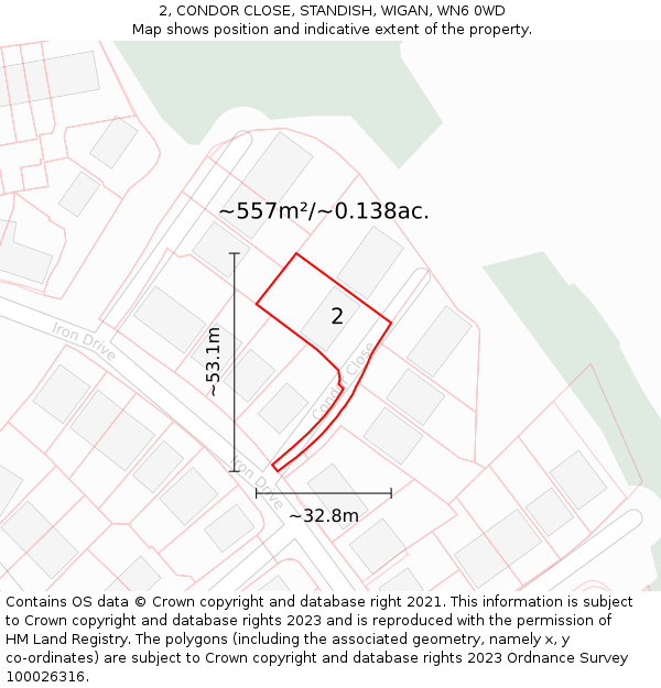 2, CONDOR CLOSE, STANDISH, WIGAN, WN6 0WD: Plot and title map