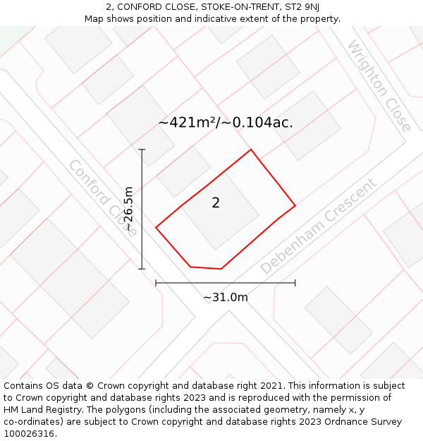 2, CONFORD CLOSE, STOKE-ON-TRENT, ST2 9NJ: Plot and title map