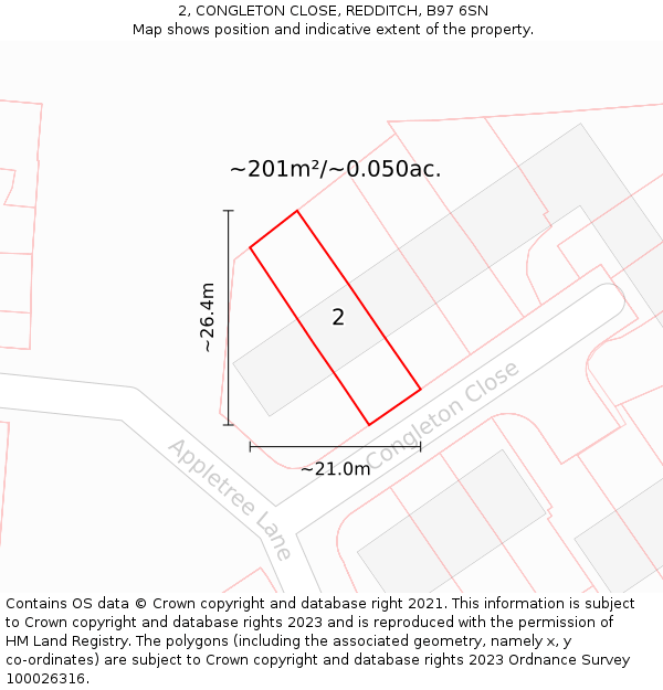 2, CONGLETON CLOSE, REDDITCH, B97 6SN: Plot and title map