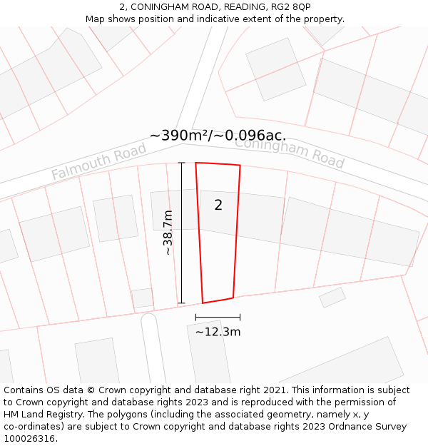 2, CONINGHAM ROAD, READING, RG2 8QP: Plot and title map