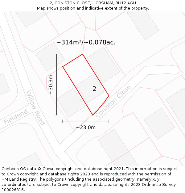 2, CONISTON CLOSE, HORSHAM, RH12 4GU: Plot and title map