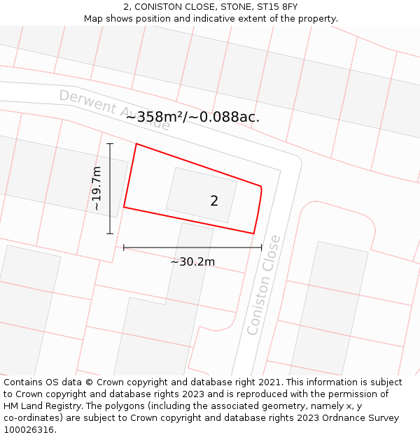 2, CONISTON CLOSE, STONE, ST15 8FY: Plot and title map