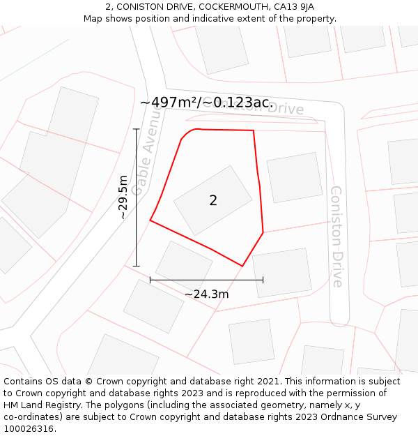 2, CONISTON DRIVE, COCKERMOUTH, CA13 9JA: Plot and title map