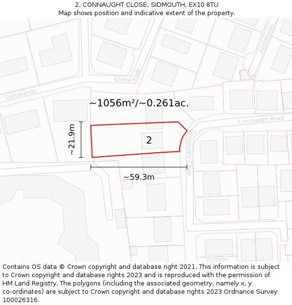 2, CONNAUGHT CLOSE, SIDMOUTH, EX10 8TU: Plot and title map