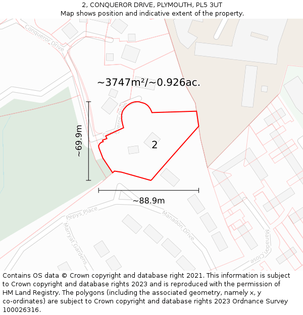 2, CONQUEROR DRIVE, PLYMOUTH, PL5 3UT: Plot and title map