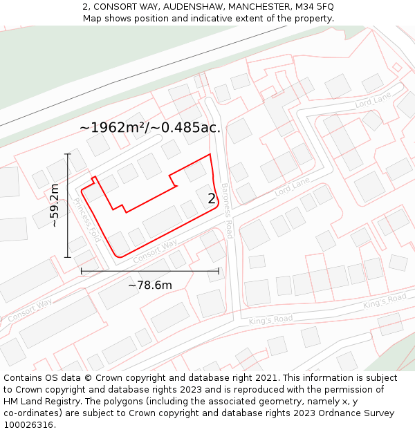 2, CONSORT WAY, AUDENSHAW, MANCHESTER, M34 5FQ: Plot and title map