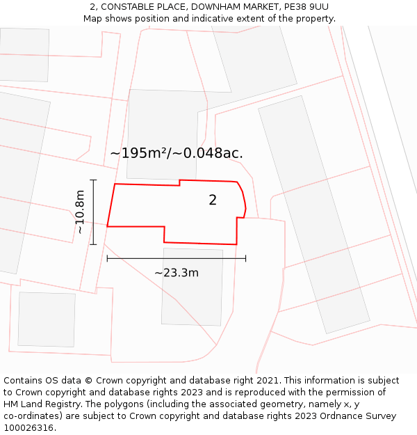 2, CONSTABLE PLACE, DOWNHAM MARKET, PE38 9UU: Plot and title map