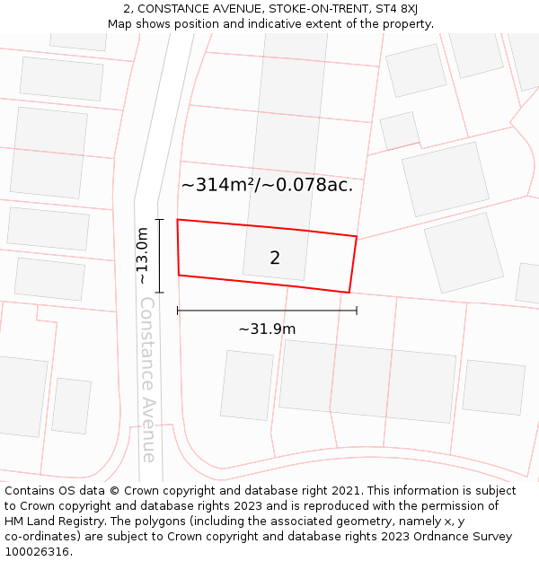 2, CONSTANCE AVENUE, STOKE-ON-TRENT, ST4 8XJ: Plot and title map