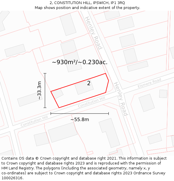 2, CONSTITUTION HILL, IPSWICH, IP1 3RQ: Plot and title map