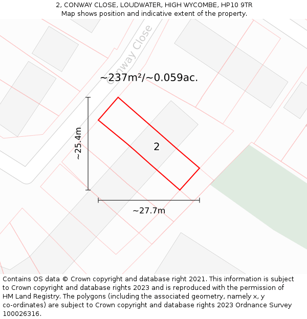 2, CONWAY CLOSE, LOUDWATER, HIGH WYCOMBE, HP10 9TR: Plot and title map