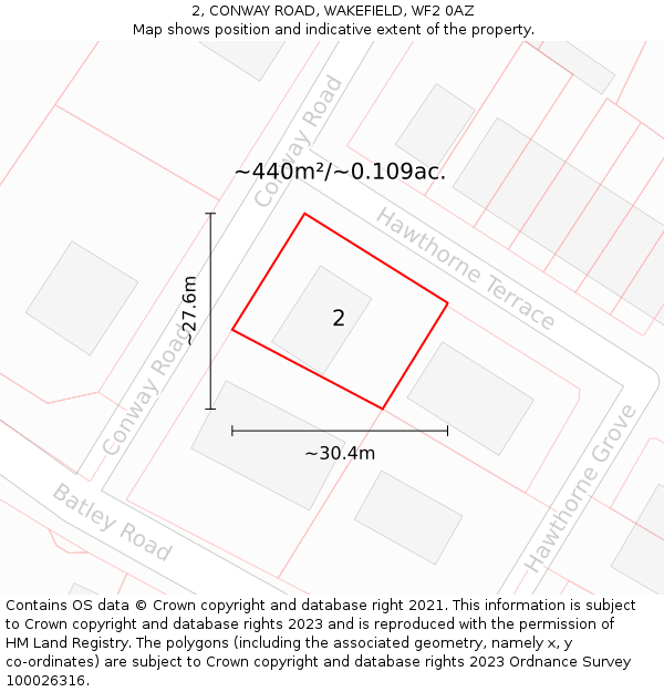 2, CONWAY ROAD, WAKEFIELD, WF2 0AZ: Plot and title map