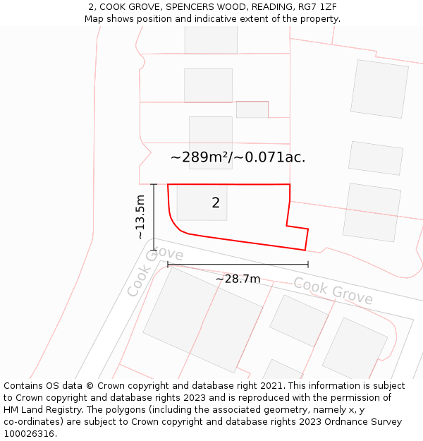 2, COOK GROVE, SPENCERS WOOD, READING, RG7 1ZF: Plot and title map