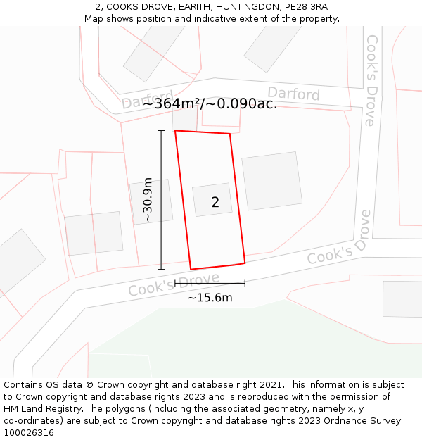 2, COOKS DROVE, EARITH, HUNTINGDON, PE28 3RA: Plot and title map