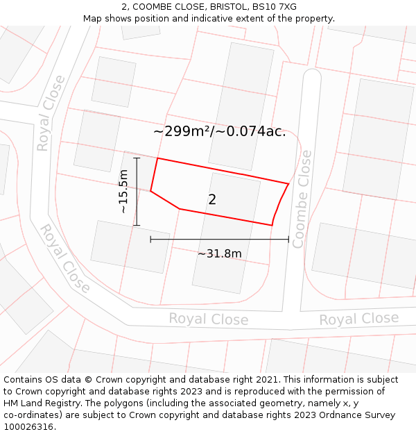 2, COOMBE CLOSE, BRISTOL, BS10 7XG: Plot and title map