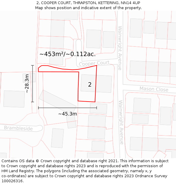 2, COOPER COURT, THRAPSTON, KETTERING, NN14 4UP: Plot and title map