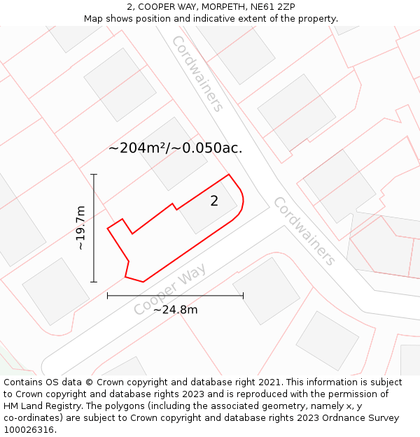 2, COOPER WAY, MORPETH, NE61 2ZP: Plot and title map