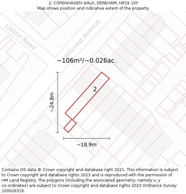 2, COPENHAGEN WALK, DEREHAM, NR19 1XY: Plot and title map
