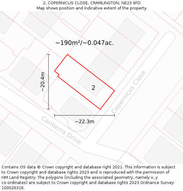 2, COPERNICUS CLOSE, CRAMLINGTON, NE23 6FD: Plot and title map