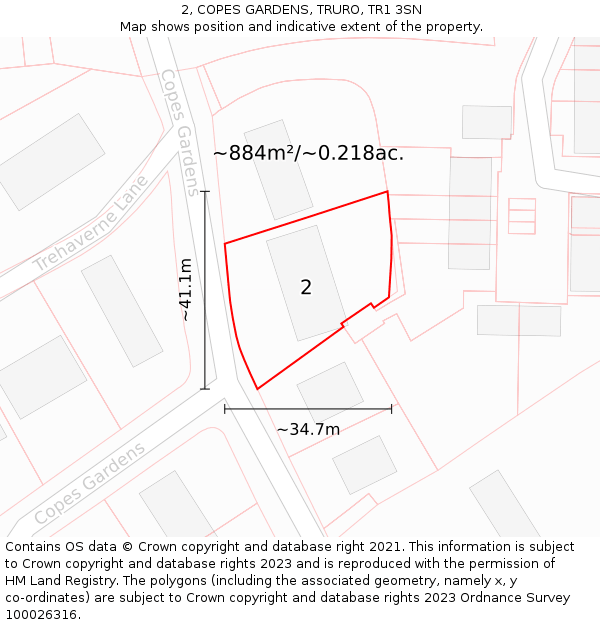 2, COPES GARDENS, TRURO, TR1 3SN: Plot and title map