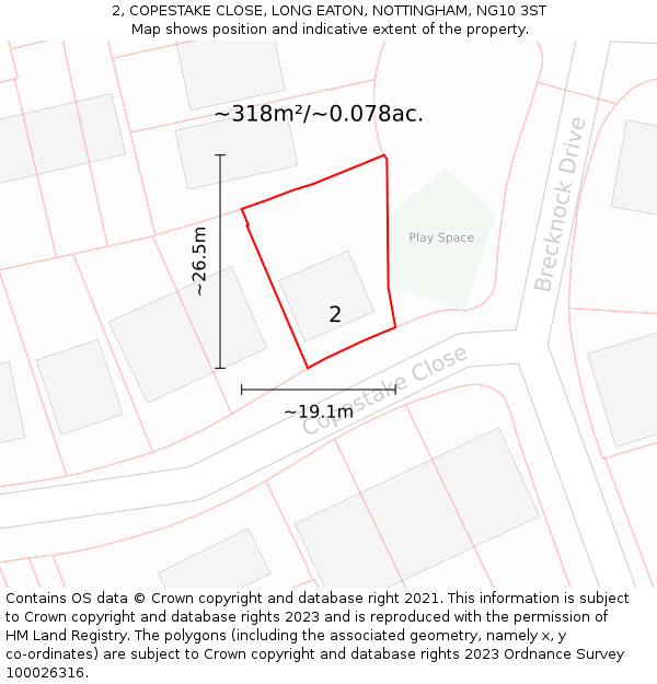 2, COPESTAKE CLOSE, LONG EATON, NOTTINGHAM, NG10 3ST: Plot and title map