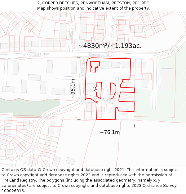 2, COPPER BEECHES, PENWORTHAM, PRESTON, PR1 9EG: Plot and title map