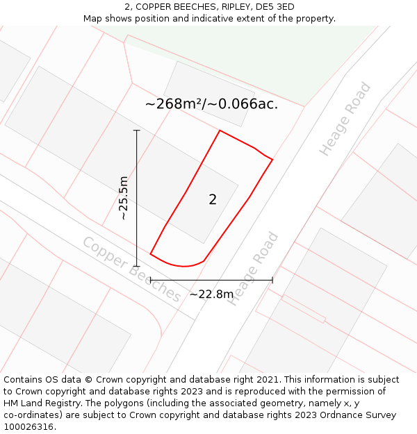 2, COPPER BEECHES, RIPLEY, DE5 3ED: Plot and title map