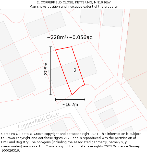 2, COPPERFIELD CLOSE, KETTERING, NN16 9EW: Plot and title map