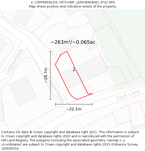 2, COPPERFIELDS, FETCHAM, LEATHERHEAD, KT22 9PD: Plot and title map