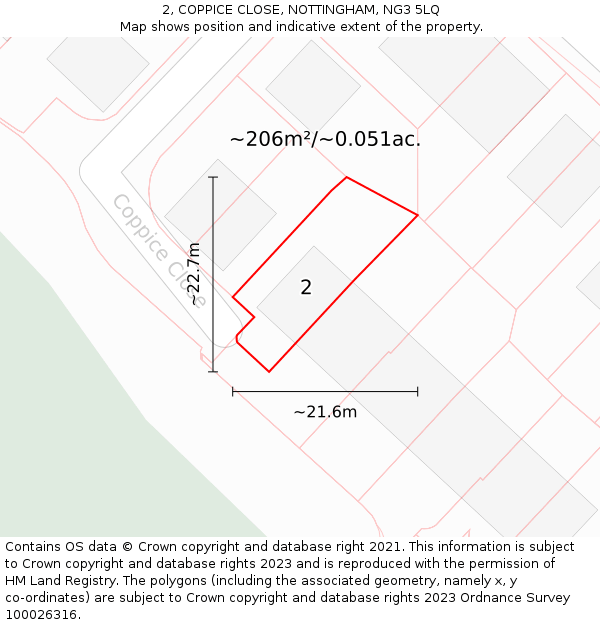 2, COPPICE CLOSE, NOTTINGHAM, NG3 5LQ: Plot and title map