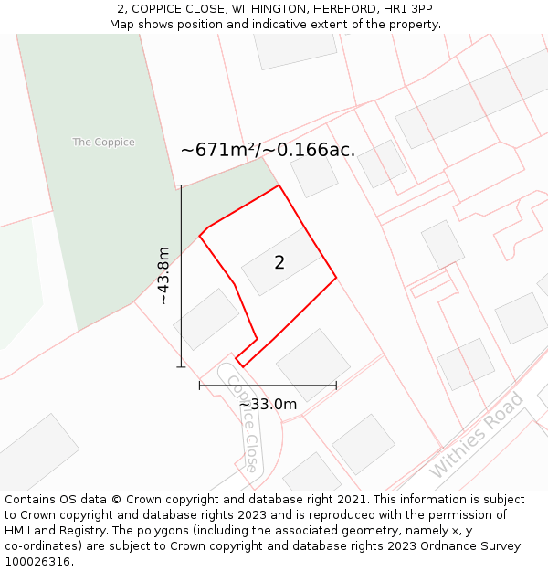 2, COPPICE CLOSE, WITHINGTON, HEREFORD, HR1 3PP: Plot and title map