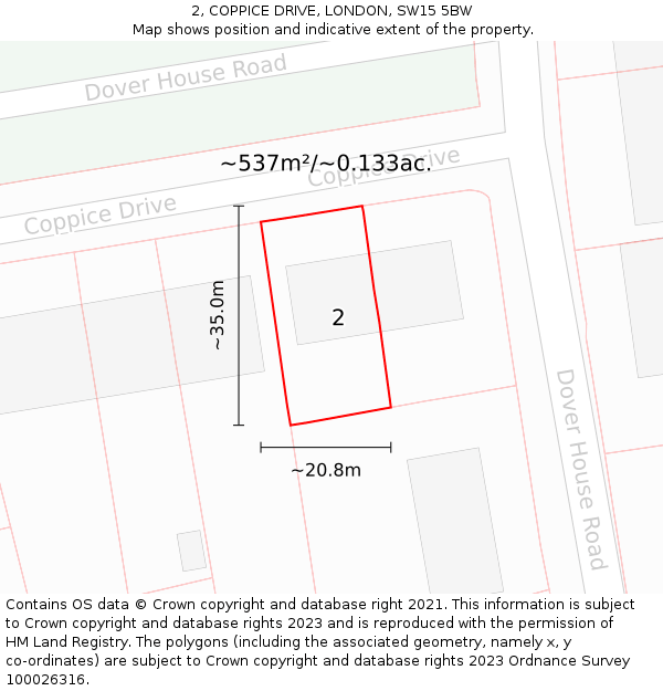 2, COPPICE DRIVE, LONDON, SW15 5BW: Plot and title map