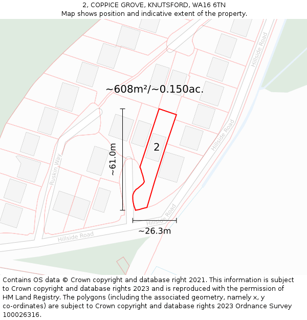 2, COPPICE GROVE, KNUTSFORD, WA16 6TN: Plot and title map