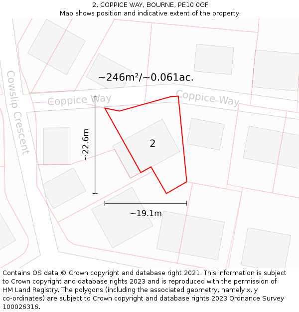 2, COPPICE WAY, BOURNE, PE10 0GF: Plot and title map