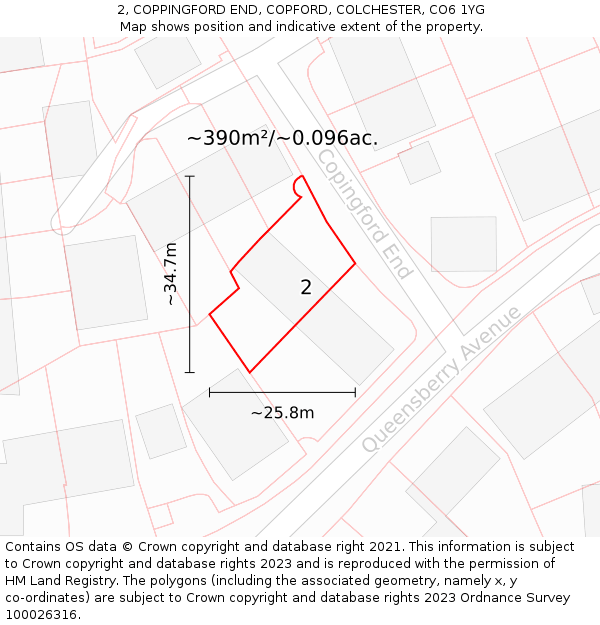 2, COPPINGFORD END, COPFORD, COLCHESTER, CO6 1YG: Plot and title map