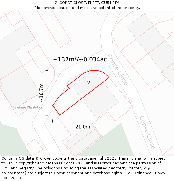 2, COPSE CLOSE, FLEET, GU51 1FA: Plot and title map