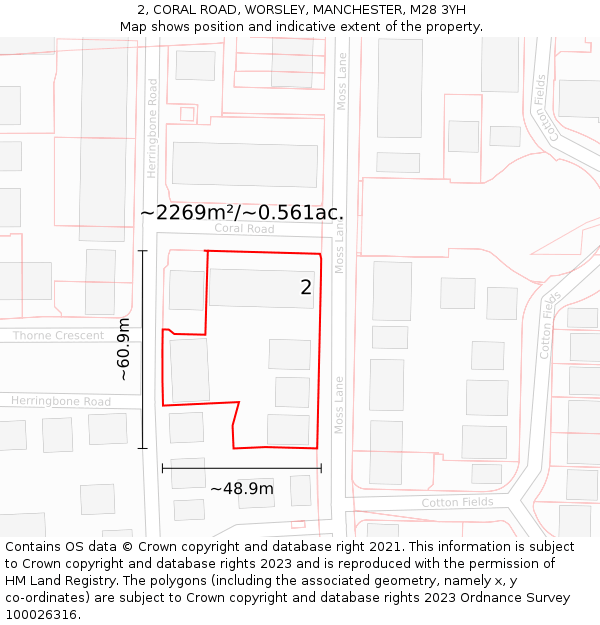 2, CORAL ROAD, WORSLEY, MANCHESTER, M28 3YH: Plot and title map