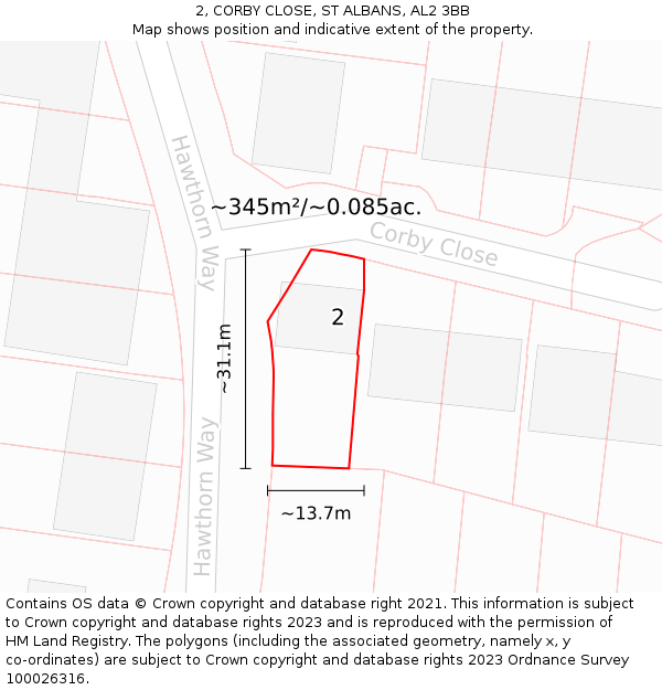 2, CORBY CLOSE, ST ALBANS, AL2 3BB: Plot and title map